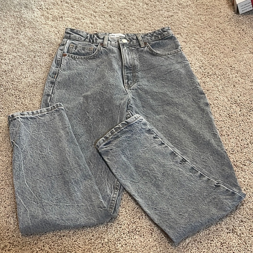 Zara straight leg grey acid wash jeans Size 6